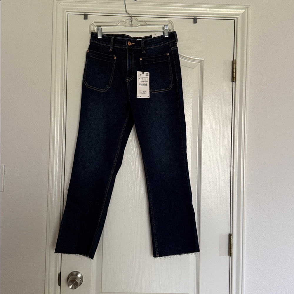 NWT Zara mini flare, High rise, flare leg,Women's Dark Indigo Straight-Leg Jeans